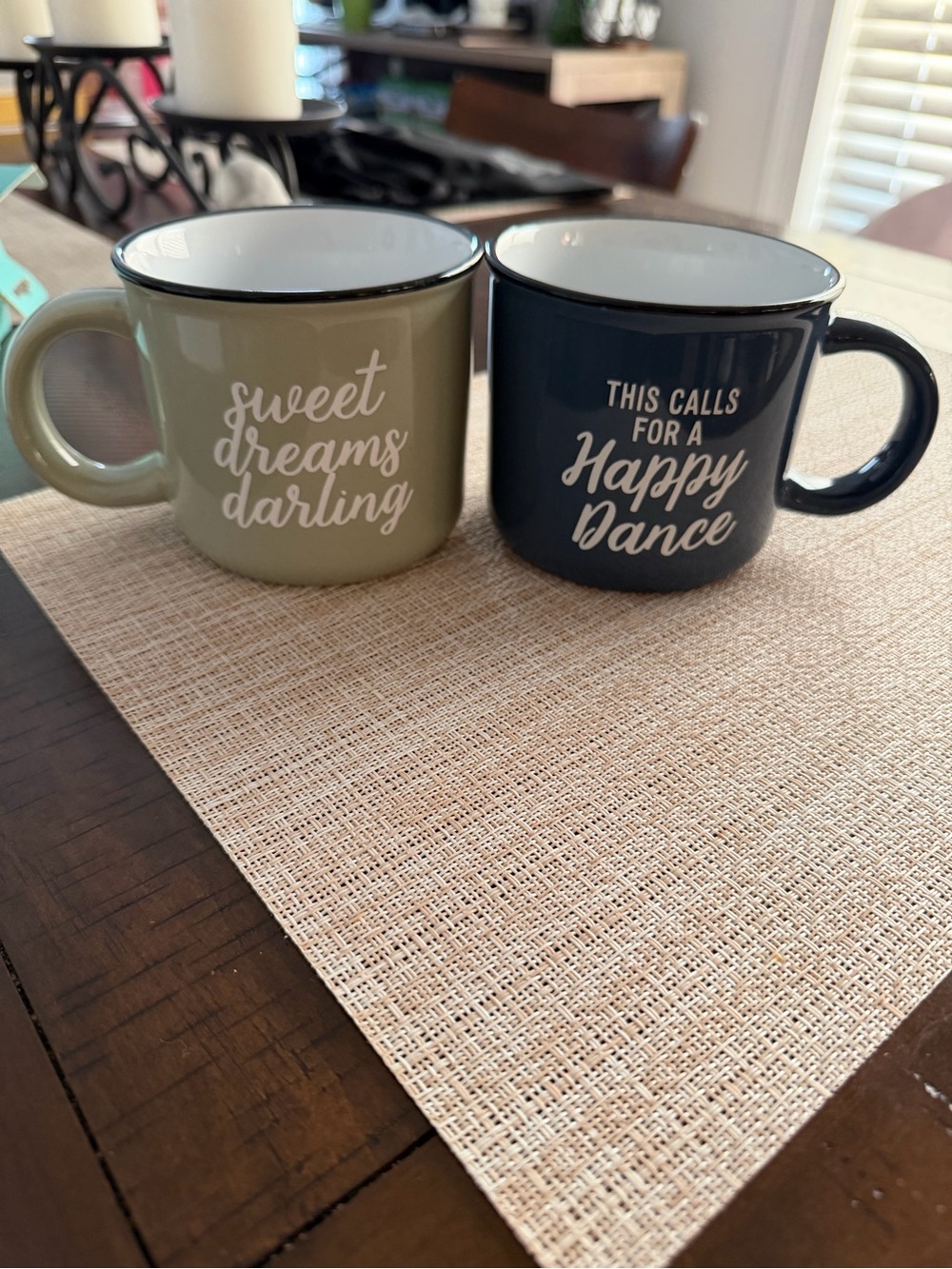 Threshold Olive Green & Navy Ceramic Mug Duo with Script